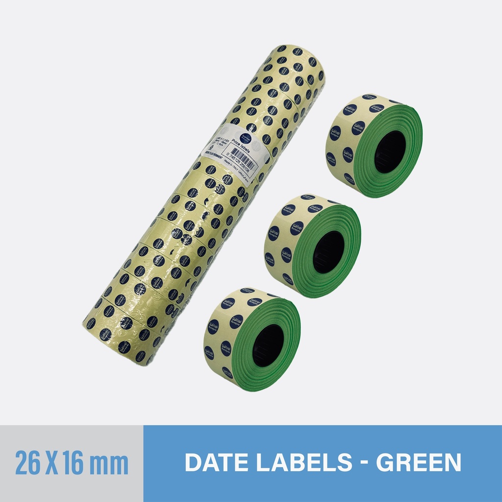 [DSTG-2616] Italian Date Sticker Green 2616 mm - 1000 Stickers Per Roll 2 Lines - Non-Heatable