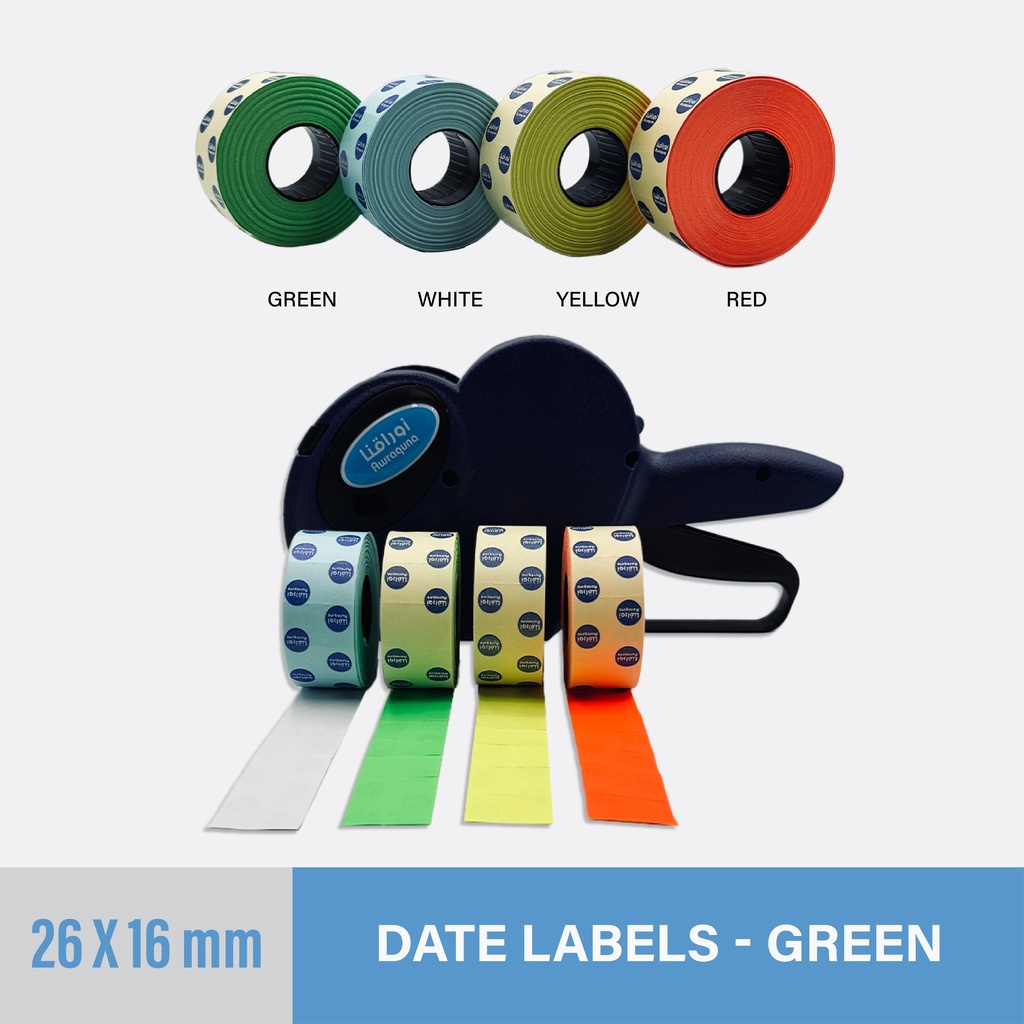 [DSTG-2616] Italian Date Sticker Green 2616 mm - 1000 Stickers Per Roll 2 Lines - Non-Heatable